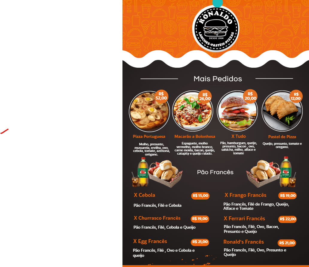 Prévia do cardápio digital — Ronaldo Lanches Pastéis e Pizza Uberaba MG